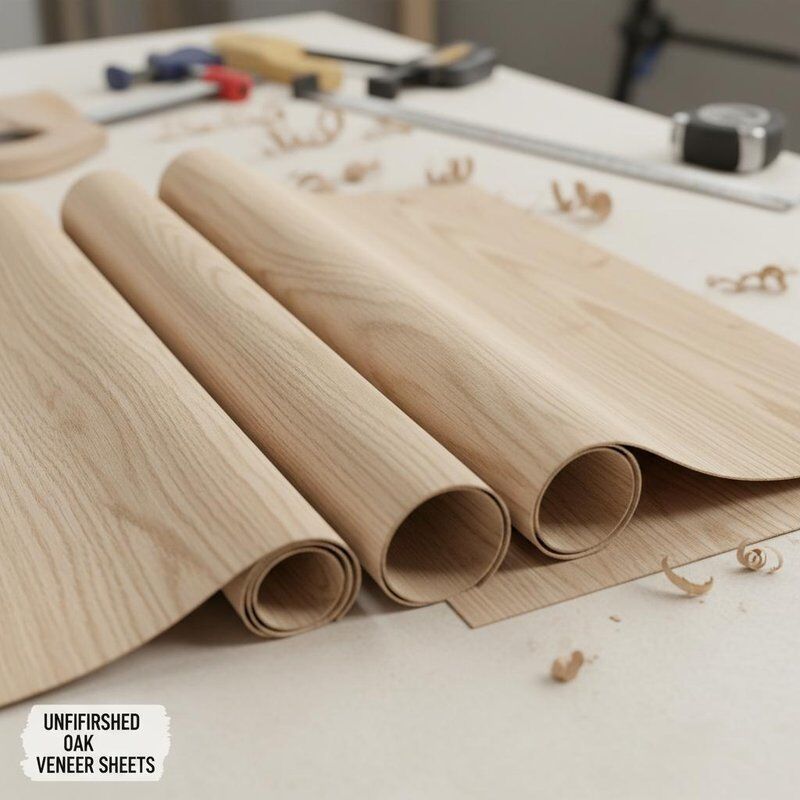 Unfinished Oak Veneer Sheets Smooth Texture Designed for Furniture Fabrication Interior Design and Architectural Woodwork